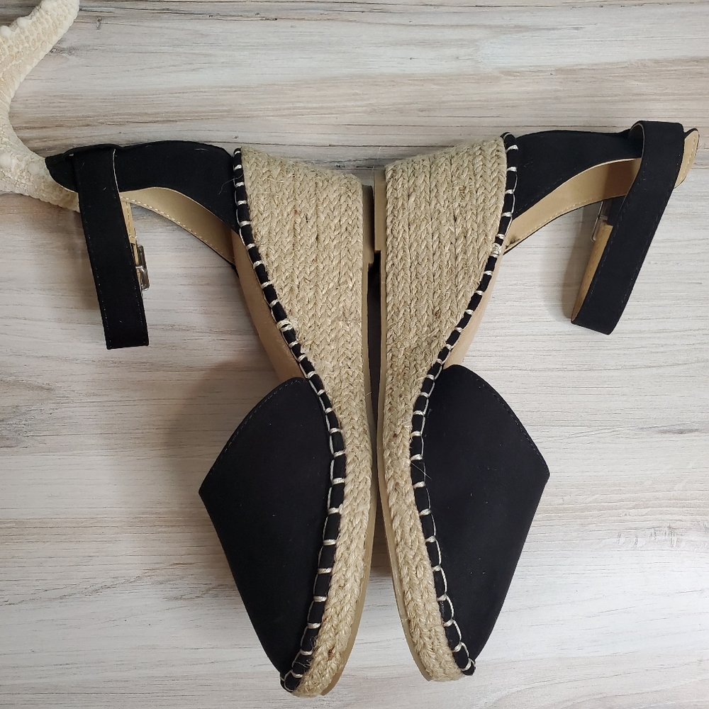 NEW Black Espradrille Wedge Sandals - Picture 3 of 6